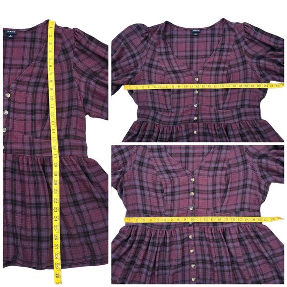Plaid Babydoll Top Torrid Plus Size 2X Smocked Puff Sleeve Button Stretch Gauze - Picture 7 of 9